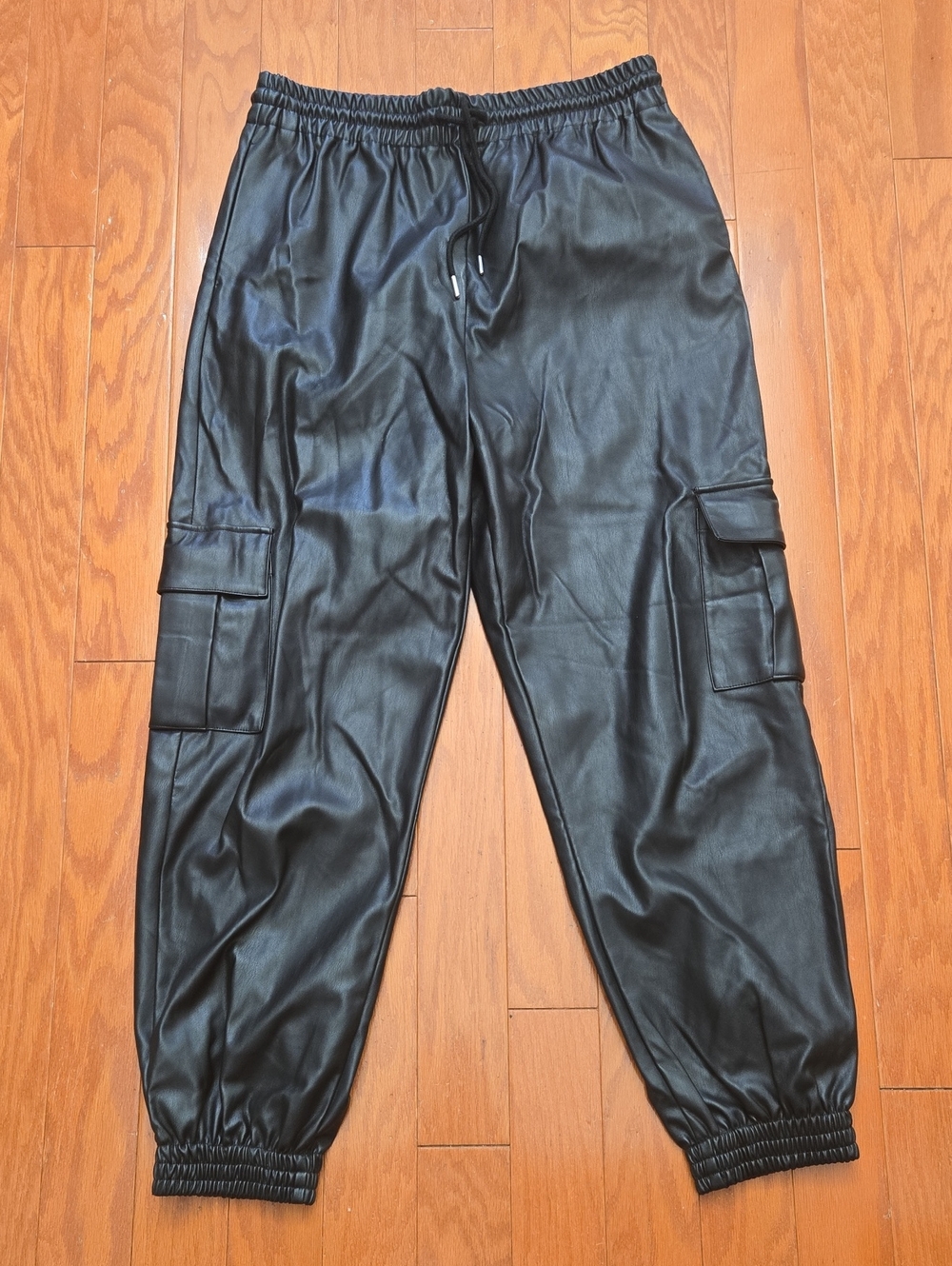 Topshop Black Faux Leather Cargo Joggers Size 10